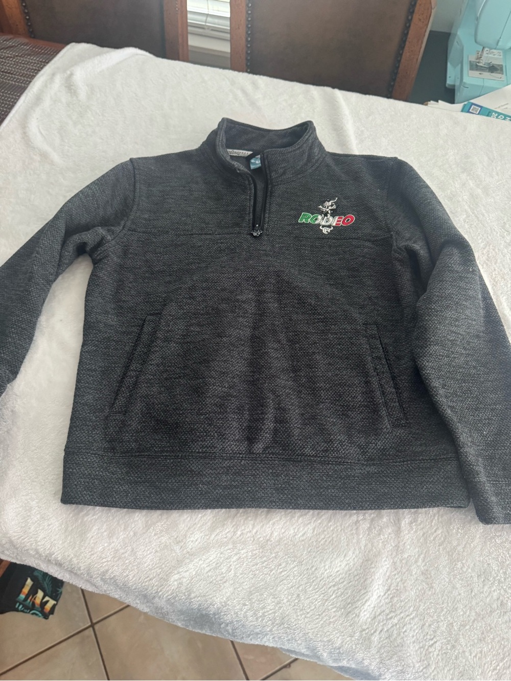 Kids Charcoal Zip-Up Pullover with Embroidery